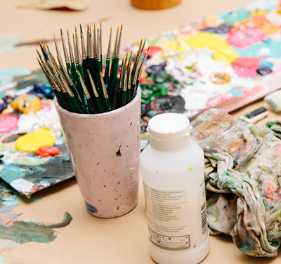 Work space of a german artist and an illustrator Olaf Hajek. Photo by Tetjana Lux exclusive for the book of Natalie Ratkovski Talk with the artist.
